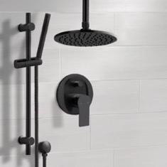 Matte Black Ceiling Rain Shower System with Handheld, Rainfall Shower Head, Shower Faucet Set